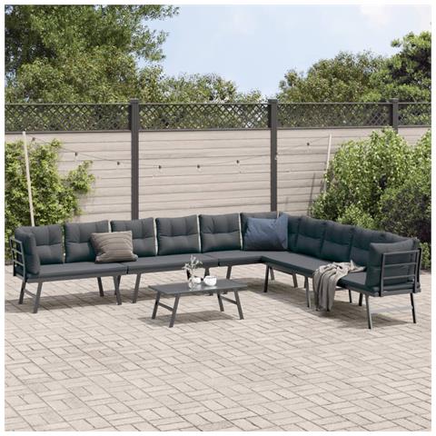 Set Panche Giardino Cuscini 5pz Nere Acciaio Verniciato Polvere - Foto 2