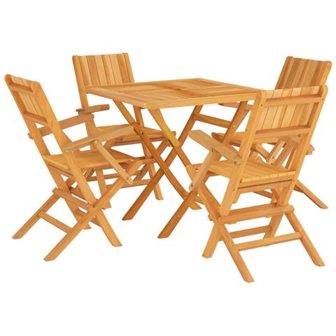 Set da Pranzo per Giardino 5 pz in Legno Massello di Teak - Foto 1