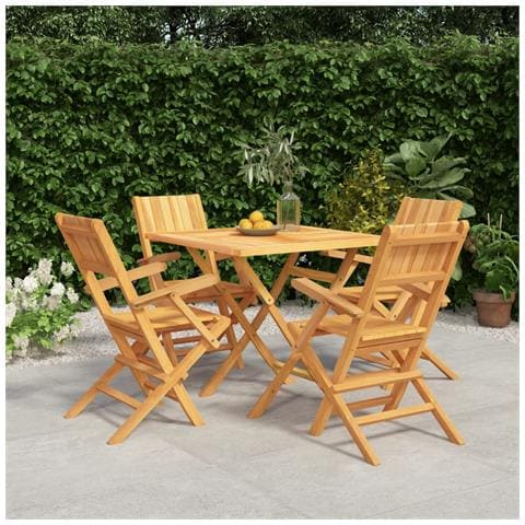 Set da Pranzo per Giardino 5 pz in Legno Massello di Teak - Foto 2