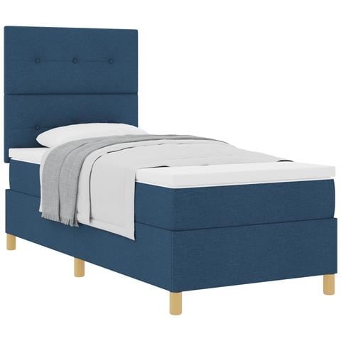 Letto a Molle con Materasso Blu 90x200 cm Tessuto - Foto 1