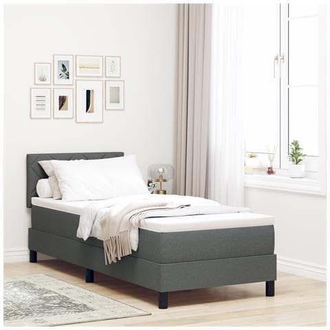 Letto Box Spring con Materasso Grigio Scuro 80x200 cm Tessuto - Foto 2