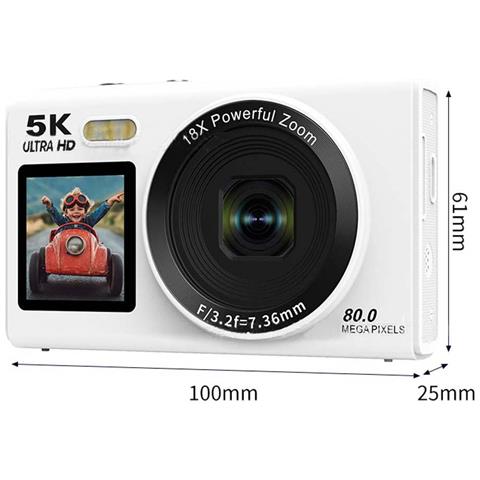 Fotocamera Digitale Ccd 5k Con Doppio Schermo Per Selfie Da 80mp White - Foto 5