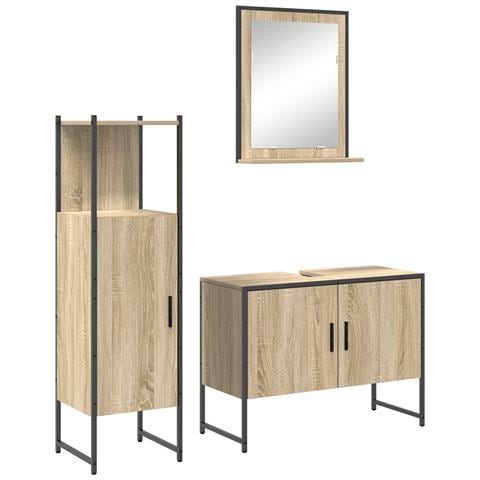 Set di Mobili da Bagno in 3 Pezzi Rovere Chiaro Legno Ingegnerizzato, Specchio da Bagno con Mensola Rovere Chiaro 50x12x60 cm Legno Ingegnerizzato - Foto 1