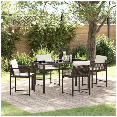 Set da Pranzo per Giardino 5 pcs Marrone polyrattan - Foto 2