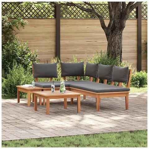 Set Panchina da Giardino con cuscino 4 pcs Marrone e Grigio - Foto 2