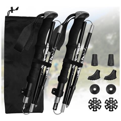 Set Di Bastoncini Da Trekking Unisex Con Manico Nero: Alluminio 7075, Ultraleggeri, Pieghevoli - Foto 2