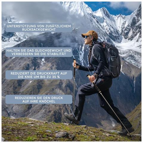 Set Di Bastoncini Da Trekking Unisex Con Manico Nero: Alluminio 7075, Ultraleggeri, Pieghevoli - Foto 4