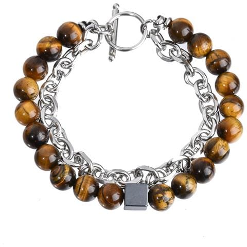 Bracciale Unico Naturale Con Pietre Vulcaniche E Catena In Ferro - Bangle Alla Moda - Foto 1