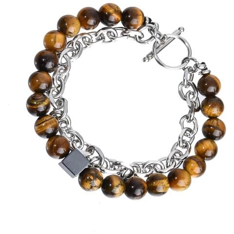 Bracciale Unico Naturale Con Pietre Vulcaniche E Catena In Ferro - Bangle Alla Moda - Foto 2