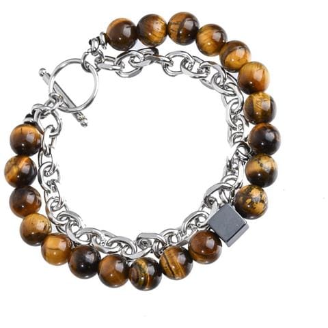 Bracciale Unico Naturale Con Pietre Vulcaniche E Catena In Ferro - Bangle Alla Moda - Foto 4