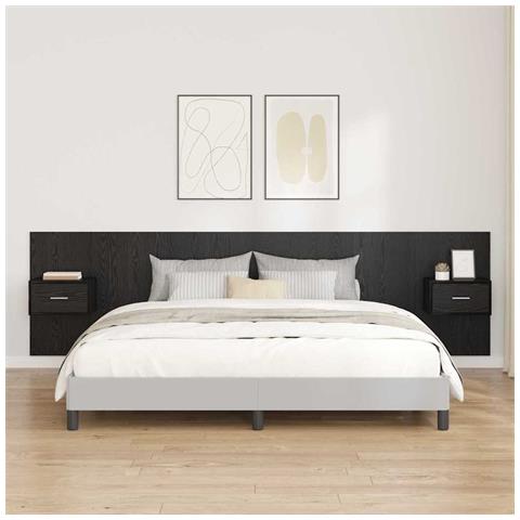 Testata con Comodino 3 pcs Rovere Nero Legno multistrato - Foto 2