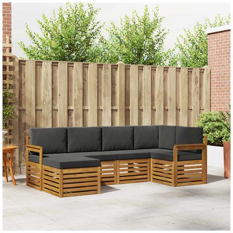 Set divani 6 pcs Naturale e Antracite Legno di Acacia Massello - Foto 2