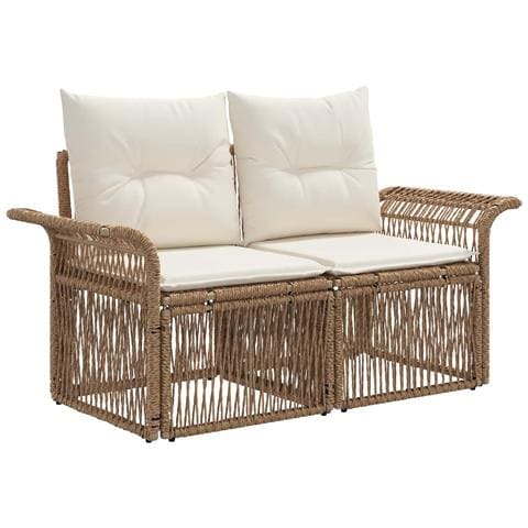 Divano da giardino 2-Numero di posti Beige polyrattan - Foto 1