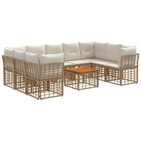 Set di divani da esterno 10 pcs Naturale e Bianco Crema - Foto 1
