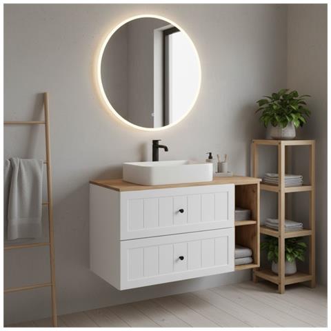 Mobile sottolavabo, Bianco e nero, 80 cm, Cassetti con chiusura ammortizzata, Ripiano con superficie di appoggio - Foto 2
