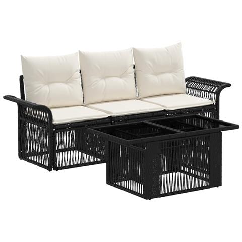 Set Divano da Giardino 4 pz Nero e Bianco Crema polyrattan - Foto 1