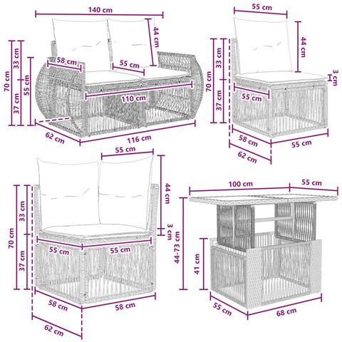 Set Divano da Giardino 12 pz Nero e Bianco Crema polyrattan - Foto 2