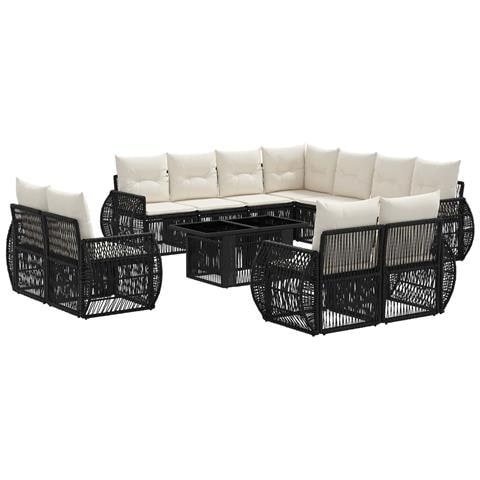 Set Divano da Giardino 12 pz Nero e Bianco Crema polyrattan - Foto 1