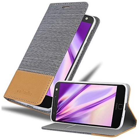 Custodia Compatibile Con Motorola Moto Z In Grigio Chiaro Marrone - Coperchio Protettiva Con Chiusura Magnetica, Funzione Stand E Tasca Per Le Carte - Foto 1