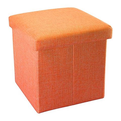 Pouf Pieghevole 30x30x30 Cm In Orange Mandarini €“ Cassapanca Cubo Contenitore Imbottito De Tessuto A L'ottica Lino Con Coperchio €“ Ottomane Poggapiedi Sgabello Panca Poltrona - Foto 1