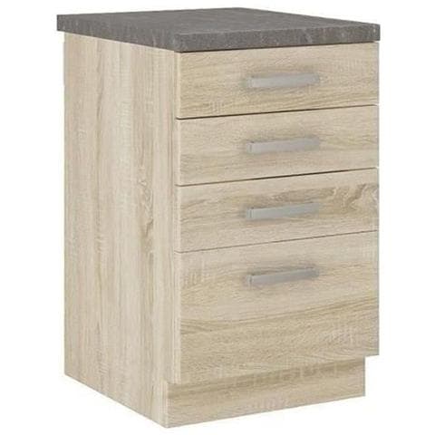 Mobile Basso A 4 Cassetti Con Piano Di Lavoro - Finitura Rovere Sonoma - L 40 X P 51.6 X H 85 Cm - Lassen - Foto 2