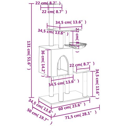 Albero Per Gatti Con Tiragraffi In Sisal Grigio Scuro 131 Cm - Foto 8