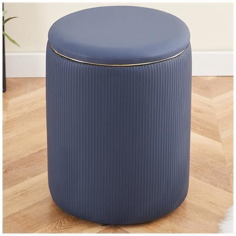 Pouf Contenitore Ecopelle Blu Decoro Oro Poggiapiedi Seduta Imbottita 35x45cm - Foto 2