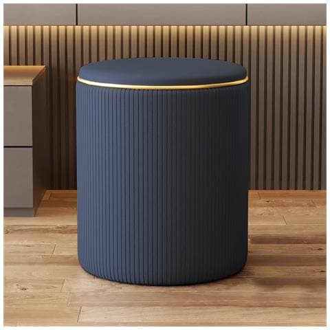 Pouf Contenitore Ecopelle Blu Decoro Oro Poggiapiedi Seduta Imbottita 35x45cm - Foto 5