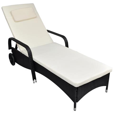 Lettino Prendisole Con Ruote In Polyrattan Nero - Foto 1