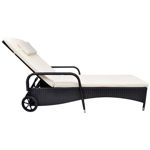 Lettino Prendisole Con Ruote In Polyrattan Nero - Foto 2