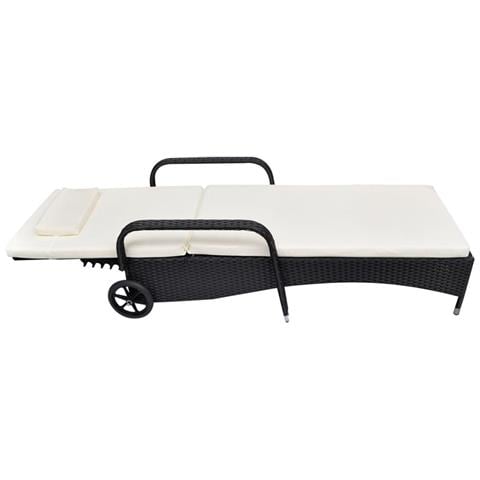 Lettino Prendisole Con Ruote In Polyrattan Nero - Foto 3