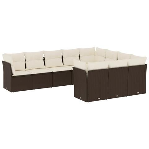 Set Divani Da Giardino 10pz Con Cuscini In Polyrattan Marrone - Foto 2