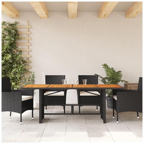 Tavolo Giardino Piano Legno Acacia Nero 190x80x75 Cm Polyrattan - Foto 3