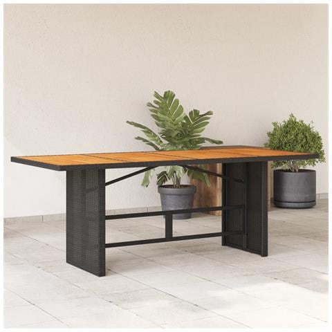 Tavolo Giardino Piano Legno Acacia Nero 190x80x75 Cm Polyrattan - Foto 1