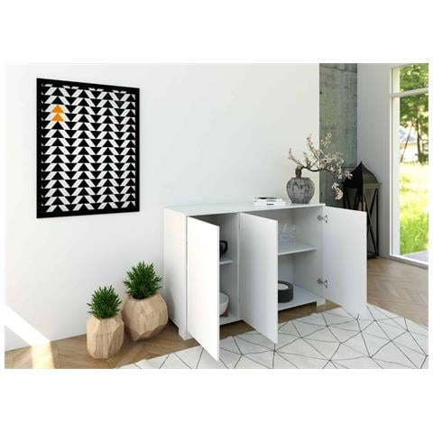 Madia 3 Ante 130x40x83 Cm Lumina Bianco Lucido - Foto 5