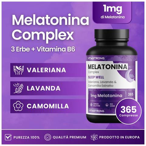 Melatonina Complex - 365 Microcompresse, 1mg Di Melatonina, Camomilla, Valeriana, Lavanda, Vitamina B6 - Foto 2