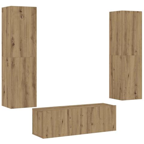Mobili Tv A Parete 3 Pz Rovere Artigianale In Legno Multistrato - Foto 2