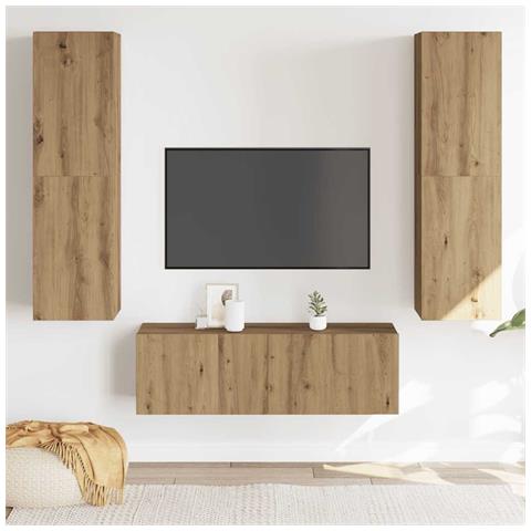 Mobili Tv A Parete 3 Pz Rovere Artigianale In Legno Multistrato - Foto 3