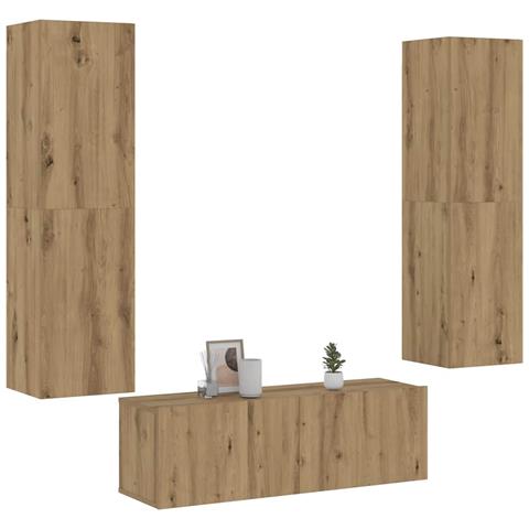 Mobili Tv A Parete 3 Pz Rovere Artigianale In Legno Multistrato - Foto 1