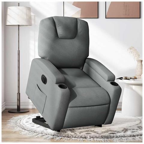 Lusso Casadino - Poltrona Alzapersona Reclinabile Elettrica Grigio Scuro Tessuto - Foto 8