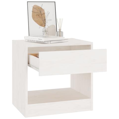 Lusso Casadino -  Comodino Bianco 40x31x40 Cm In Legno Massello Di Pino - Foto 2