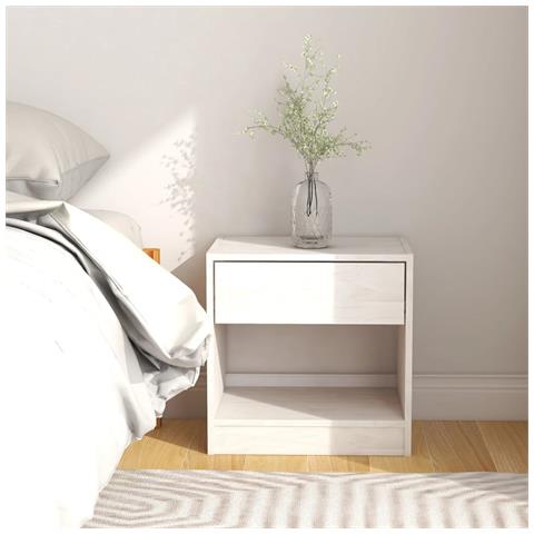 Lusso Casadino -  Comodino Bianco 40x31x40 Cm In Legno Massello Di Pino - Foto 7