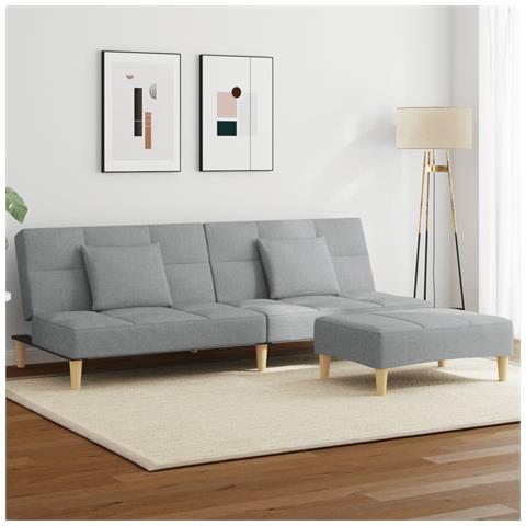 Divano Letto a 2 Posti con Poggiapiedi Grigio Chiaro in Tessuto - Foto 2