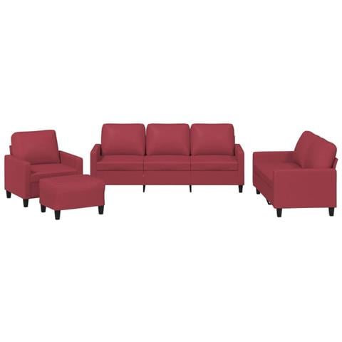 Set di Divani 4 pz con Cuscini Rosso Vino in Similpelle - Foto 1