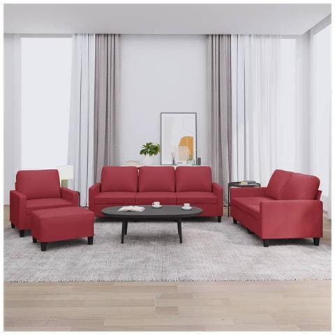 Set di Divani 4 pz con Cuscini Rosso Vino in Similpelle - Foto 2