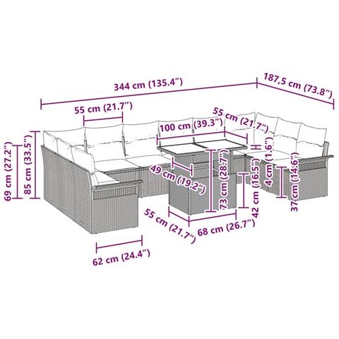 Set Divano Giardino 11 Pezzi Cuscini Rattan Nero, Divano Giardino Due Posti con Storage e Cuscini Rattan Nero - Foto 9