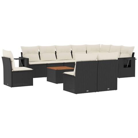 Set Divani da Giardino 11 pz con Cuscini in Polyrattan Nero - Foto 1