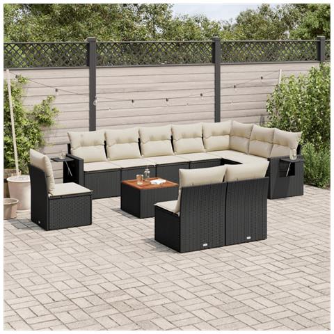 Set Divani da Giardino 11 pz con Cuscini in Polyrattan Nero - Foto 2