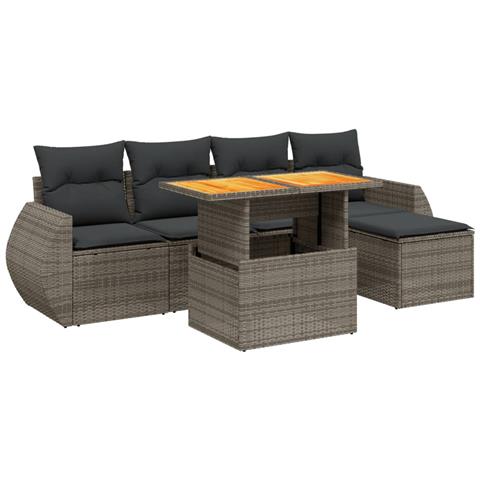 Set Divano da Giardino 6 pz con Cuscini Grigio in Polyrattan - Foto 1