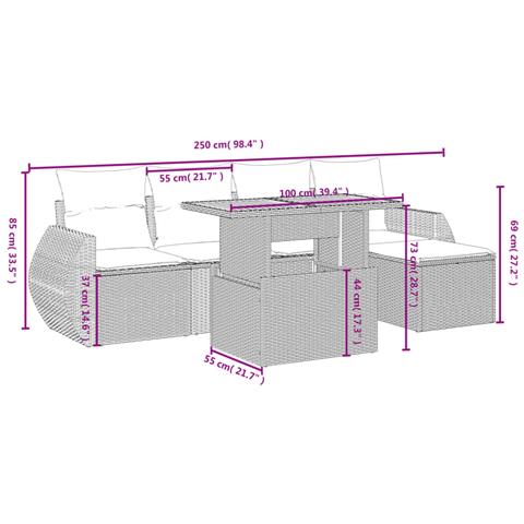 Set Divano da Giardino 6 pz con Cuscini Grigio in Polyrattan - Foto 4